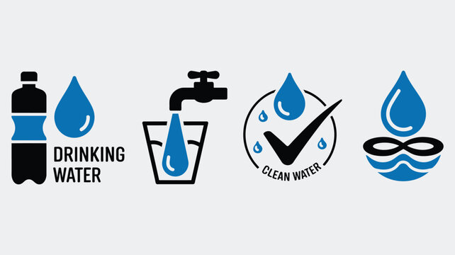Stay hydrated water icon set featuring clean drinking water symbols refreshing lifestyle and healthy wellness vector illustration design