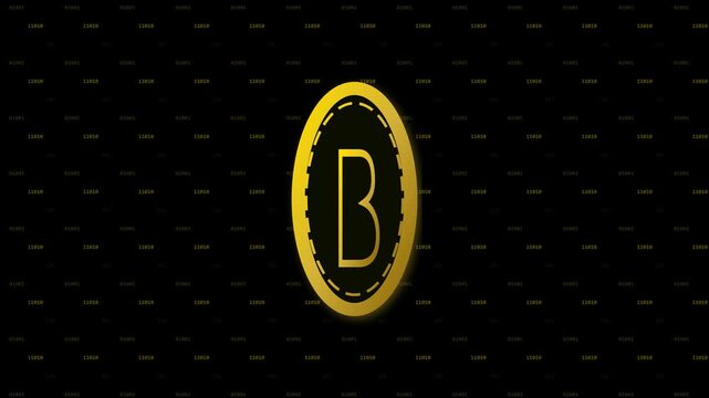 Golden B letter logo reveal animation on dark background with subtle pattern