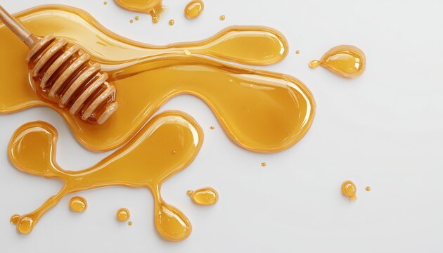 Top-Down View Of A White Surface Covered In Honey Spill: A Sticky Situation Captured From Above In Close-Up Detail.