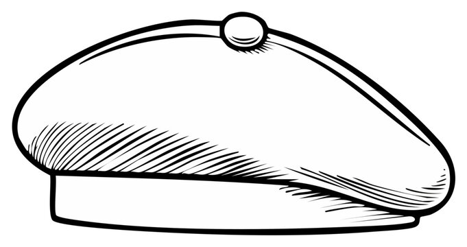Vintage sketch of a classic newsboy or paperboy cap with detailed line work, a timeless fashion accessory illustration.