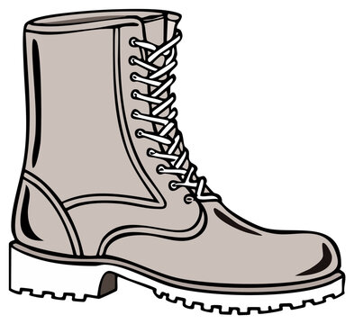 Detailed Illustration of a Classic Tan Combat Boot with White Laces and Chunky Sole
