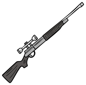 Stylized Illustration of a Hunting Rifle with Scope and Wood Grain Stock