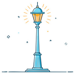 Fototapeta premium Isolated Blue Lamp Post Illustration with Shining Light and Decorative Elements