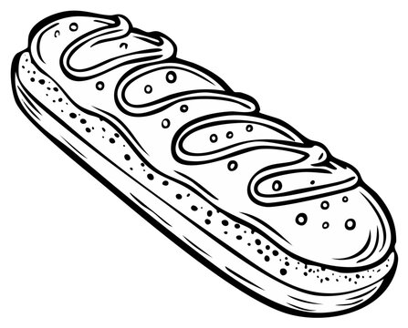 Eclair Pastry with Cream Line Art Food Illustration Baking Dessert Confectionery Sweet Treat