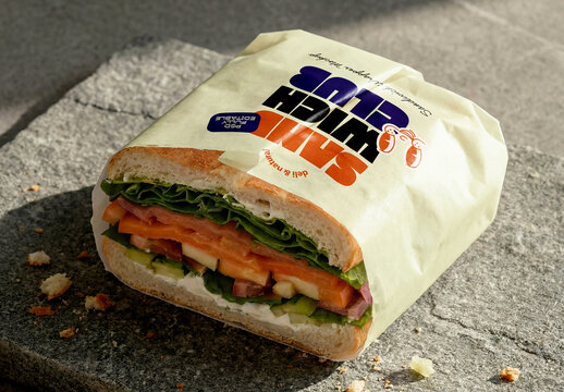 Wrapped Sandwich Packaging Mockup on Stone Surface