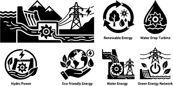 hydroelectric power station icon. environment, sustainable and renewable energy symbol black vector icons