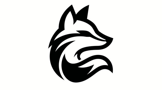 Black fox head silhouette illustration against white background
