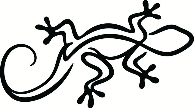 An illustration of a lizard crawling on a surface with its legs and tail visible.