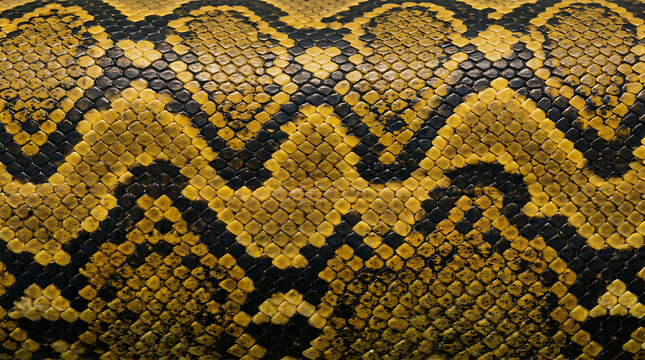 Close-Up of Python Snake Skin with Brown, Black, and Tan Scale Pattern