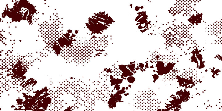Abstract grunge background vector illustration featuring a black ink splash texture with a halftone dot world map pattern and artistic paint spray elements on a seamless wallpaper design