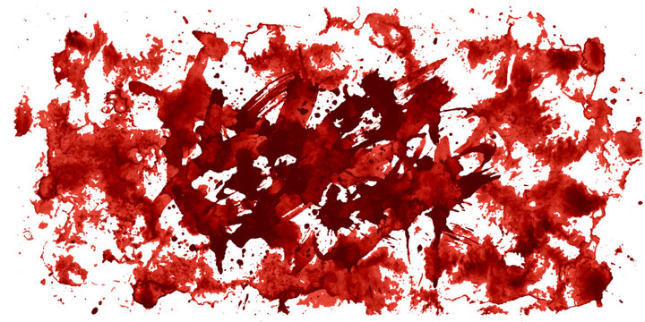 Red paint splashes and blood splatter create a grunge ink texture on a black wallpaper backdrop with artistic spray spots and a dirty red stain pattern in this vector illustration design