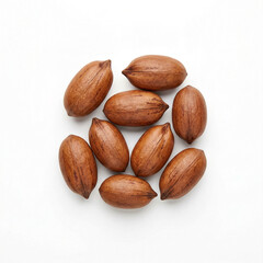 Obraz premium Brown pecan nuts arranged on a white background 