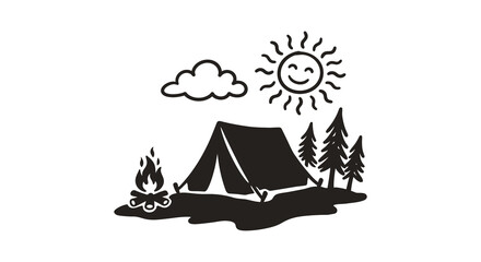 camping scene with tent and sun black silhouette © Taylor