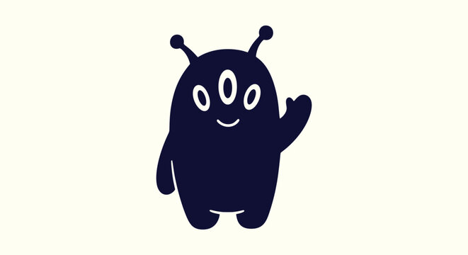 Cute Waving Three-Eyed Alien Monster Character Illustration Vector Icon Isolated on Plain Background