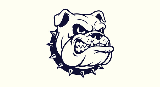 Fierce Angry Bulldog Head Mascot Vector Illustration wearing a Spiked Collar for Sports Logo Design