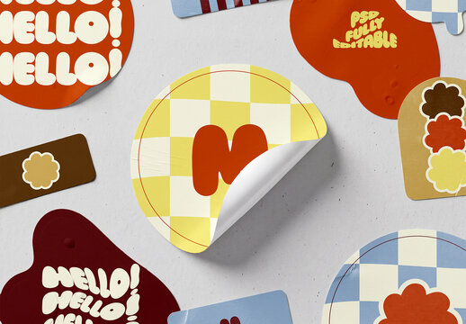 Assorted Die Cut Stickers Flat Lay Mockup