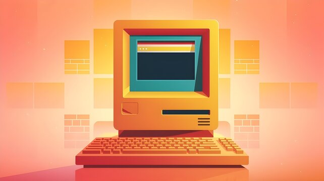 Retro style computer with a glowing screen in this digital illustration