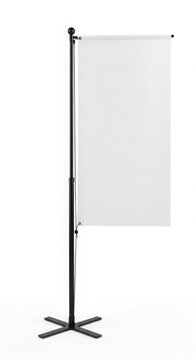 adjustable flagpole stand with blank flag on white background