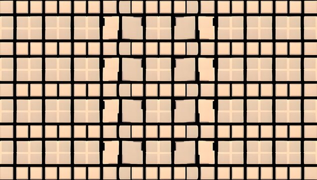 Black and white pattern of squares on a beige background, minimalist geometric design with square shapes and neutral tones for modern texture