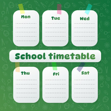 Back to School Class Schedule Planner with Cute Doodle Illustration and Colorful Notepads