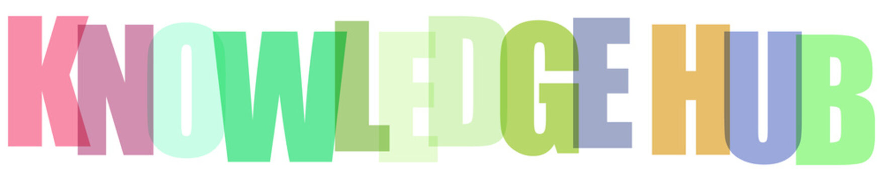 Colorful translucent letters spelling out the phrase knowledge hub isolated on transparent background