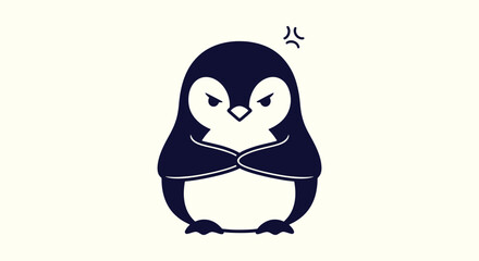 Cute Angry Penguin Cartoon Character Vector Illustration with Crossed Arms and Grumpy Facial Expression © Vectorus