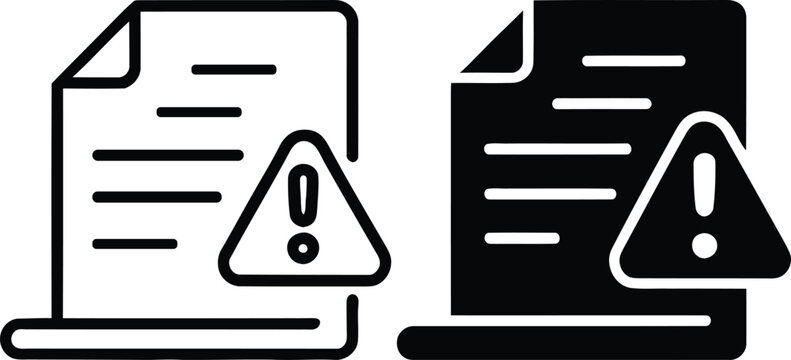 Document error and file warning icons set in outline and solid glyph styles.