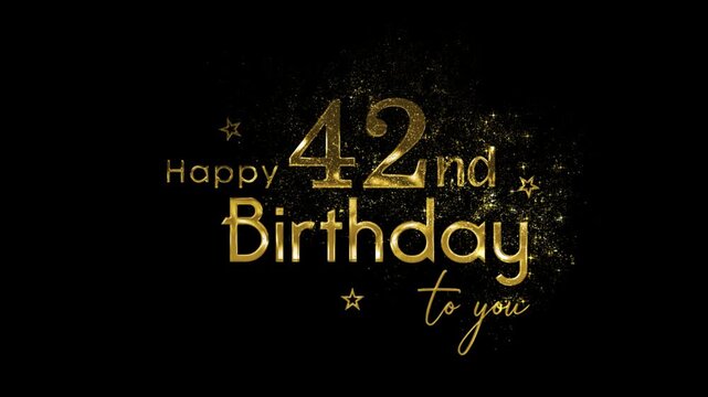 Happy 42nd Birthday banner with gold particles and transparent background