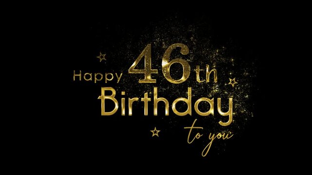 Happy 46th birthday banner with gold particles and transparent background