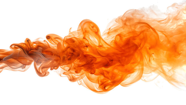 Swirling abstract orange ink cloud dissolving in clear liquid creating dynamic fluid motion and artistic textures for creative backgrounds and isolated on a transparent background