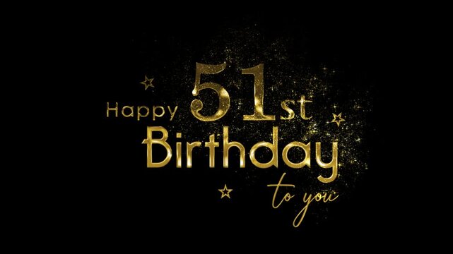 Happy 51st Birthday banner with gold particles and transparent background