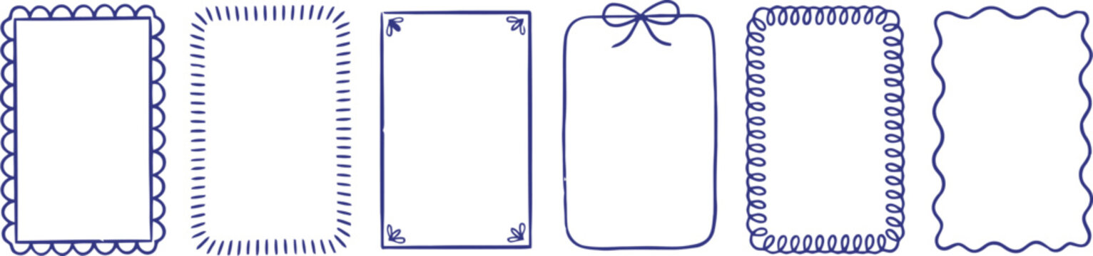 Hand drawn decorative rectangle, frames set, creative styles, patterns, transparent background.