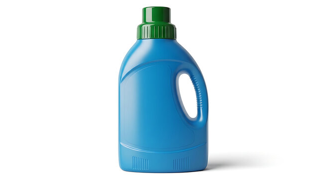 Blue plastic jug with green cap on white background