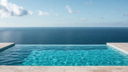 Obraz premium Infinity pool shimmering over ocean horizon on stone terrace