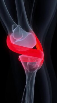 3D medical animation of ACL ligament stretching and stress.