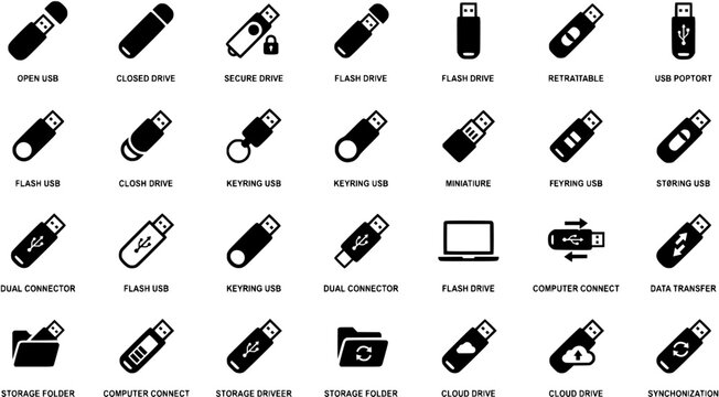 usb flash drive icon computer device technology vector black icons