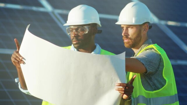 Technical team examines construction layout, Engineers analyze wiring diagrams and site arrangements carefully