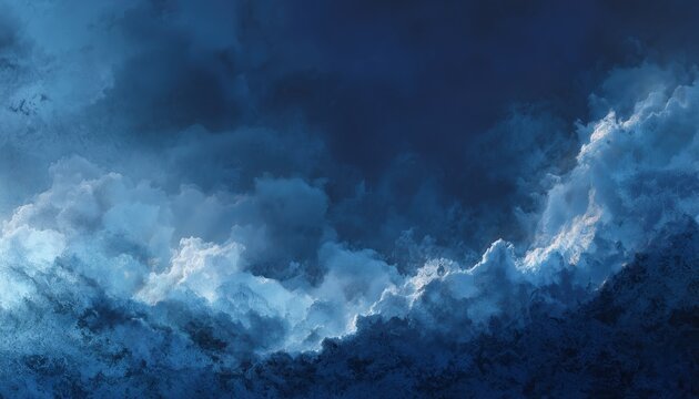 Navy Blue Water Abstract With Clouds, Dark Blue Grunge Texture With Grainy Accents, Abstract Dark Blue Water With Black Undertones.