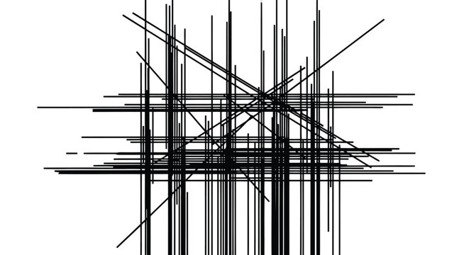 Abstract Geometric Pattern Black Lines White Background Chaotic Intersection vector illustration