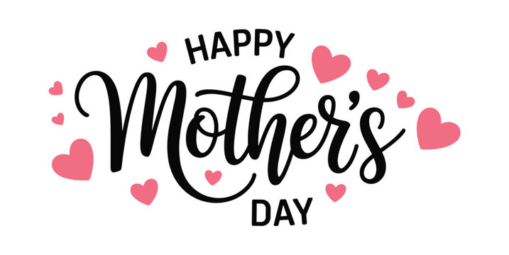 Mother's Day Greeting: Celebrating motherhood with lovely cursive script and heart motifs. Mothers day card, special gift, family love, beautiful calligraphy, affection and gratitude.