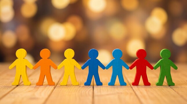 Colorful people figures holding hands symbolizing diversity inclusion unity teamwork and multicultural community support