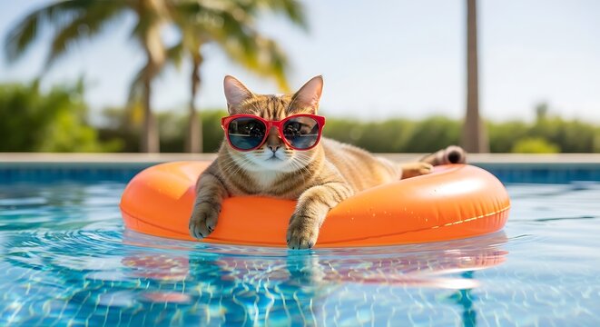 Cool canine a stylish dog enjoying a relaxing pool day with vibrant float