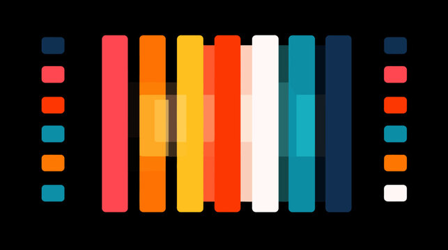 Colorful abstract vertical stripes and bars on black background, a modern digital color spectrum palette pattern.