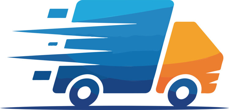Fast delivery truck logo with motion blur effect, abstract shapes conveying speed and logistics, vibrant blue and orange gradient colors on white.