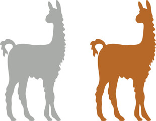 Fototapeta premium Llama and alpaca icon set in flat vector style. Collection of cute camelid animal illustrations with standing poses and detailed head designs isolated.