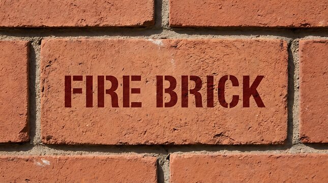 Closeup of refractory brick wall with stenciled label.