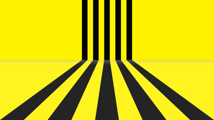Dynamic abstract graphic featuring bold black and yellow stripes converging with a strong perspective, creating a striking sense of depth and a modern, high-impact visual design © Aisyah