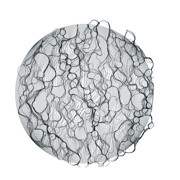 Sphere grid, geometric ball surface and hemisphere mesh illustration.
Dise&ntilde;o de esfera geom&eacute;trica en malla.