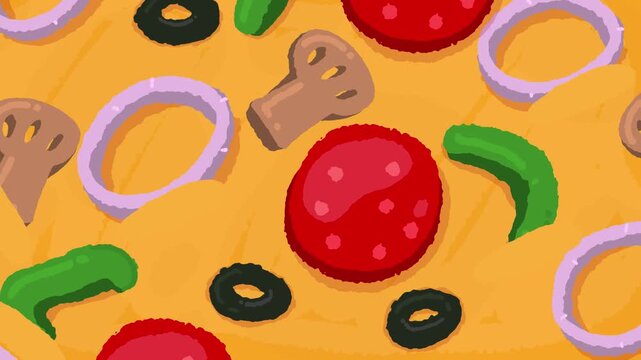 Cartoon Pizza Toppings Animated loop