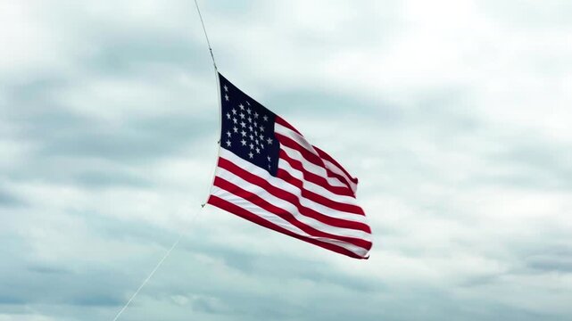 Fort Sumter US Flag blowing in a hard wind